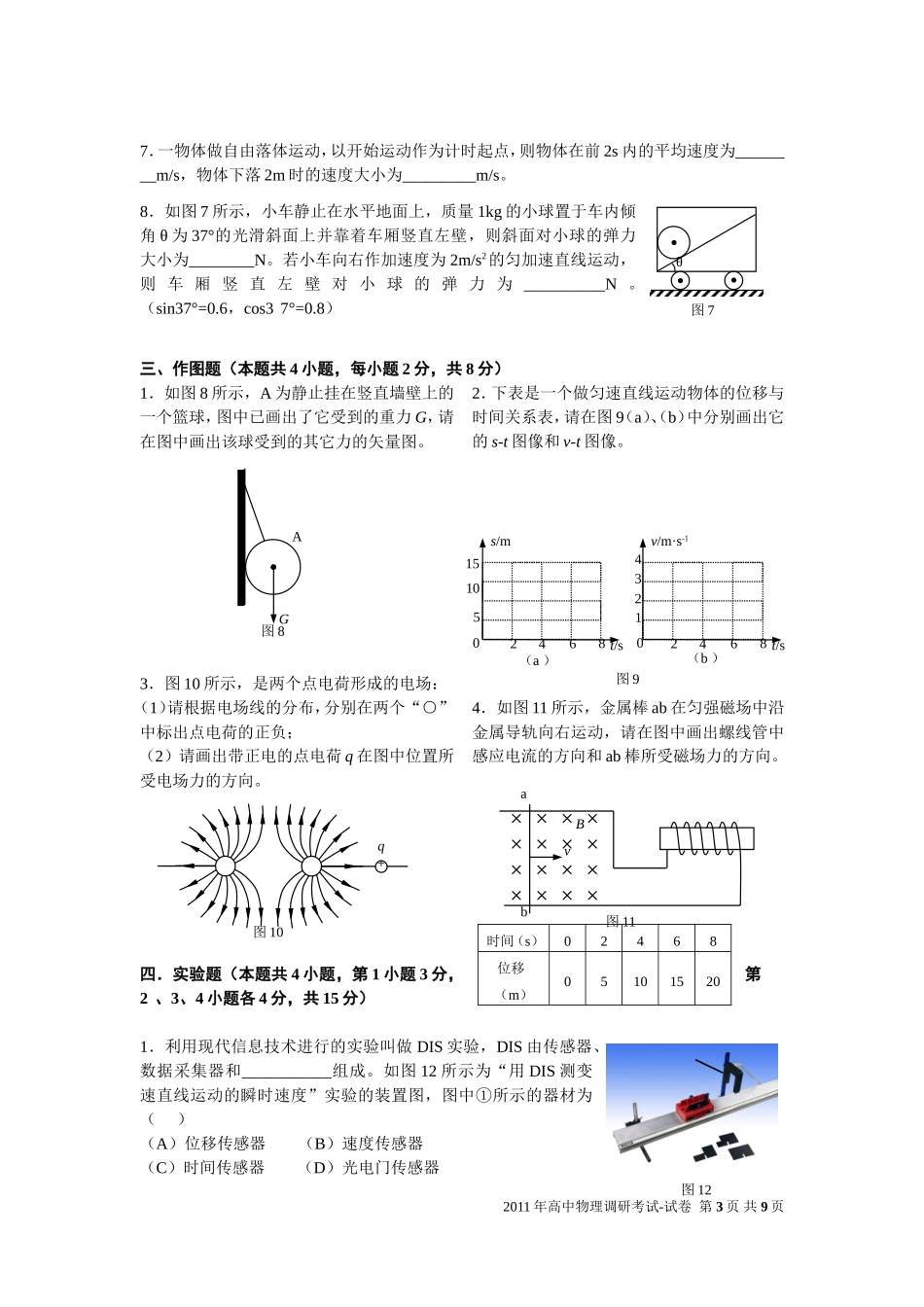 2011年上海市高中物理会考调研试卷_第3页