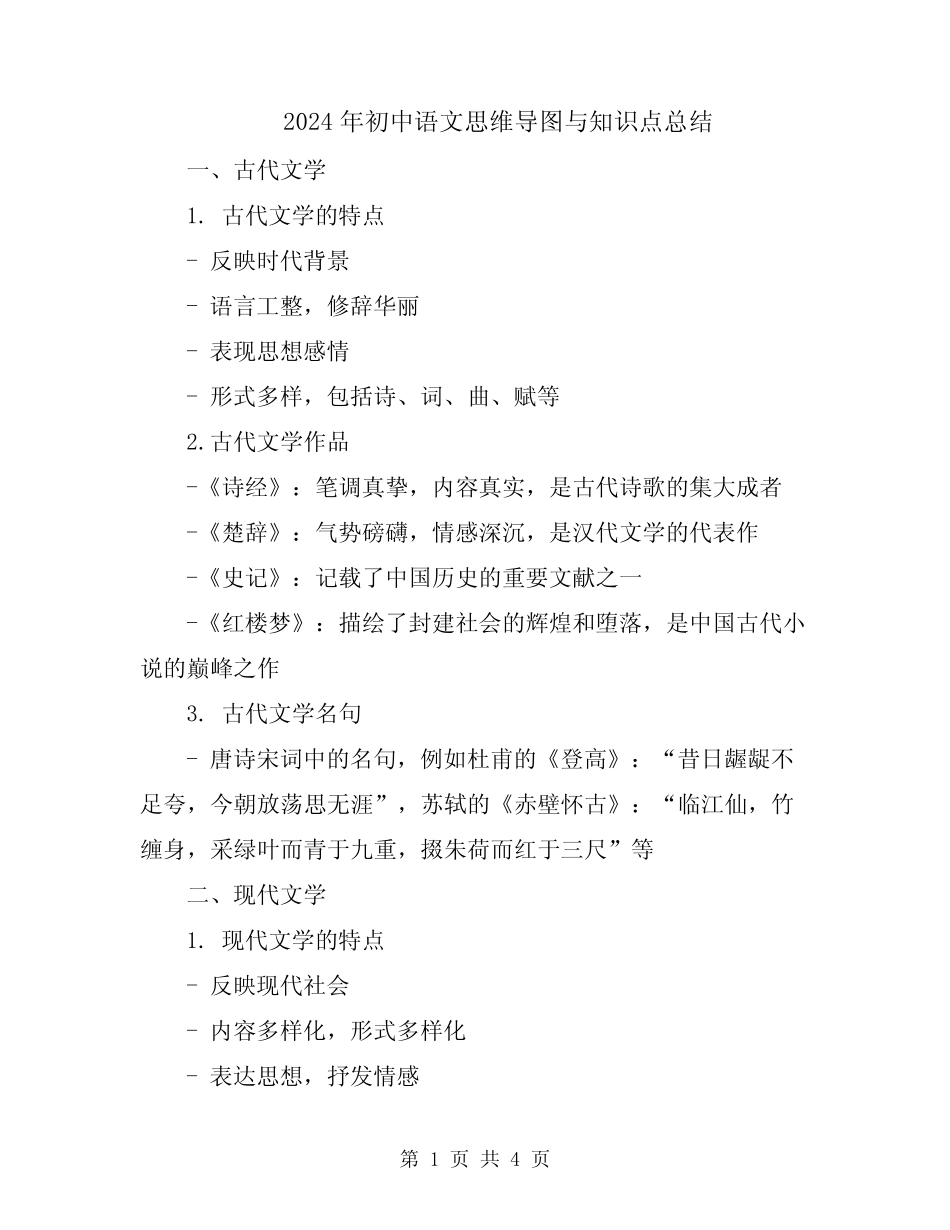 2024年初中语文思维导图与知识点总结 _第1页