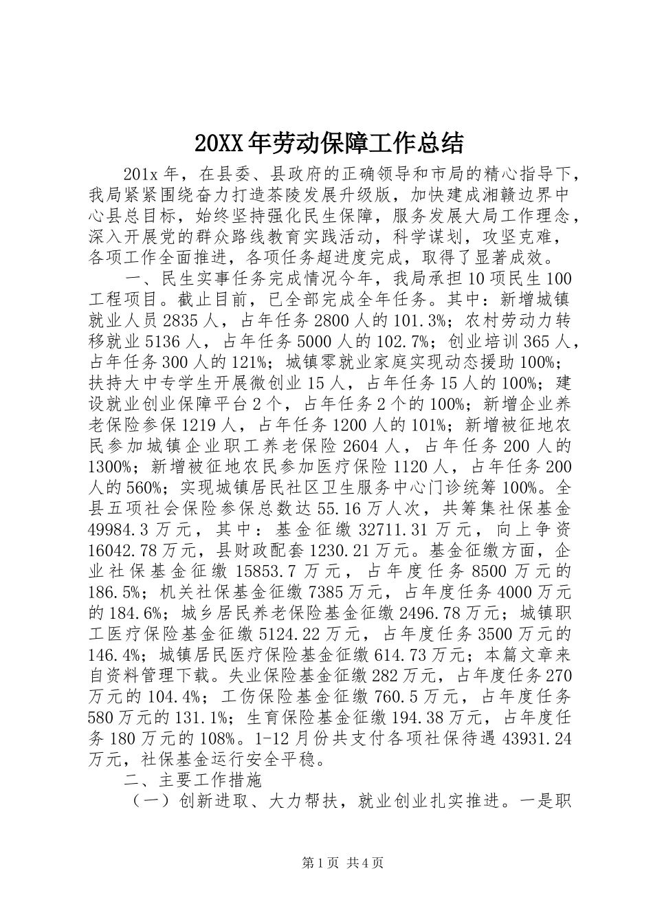 20XX年劳动保障工作总结_第1页