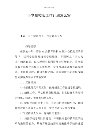 小学副校长工作计划怎么写