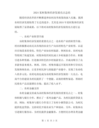 2024某村集体经济发展亮点总结