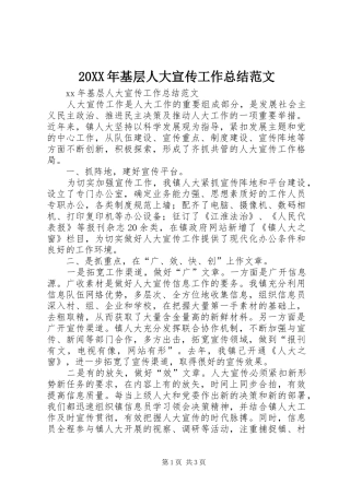 20XX年基层人大宣传工作总结范文
