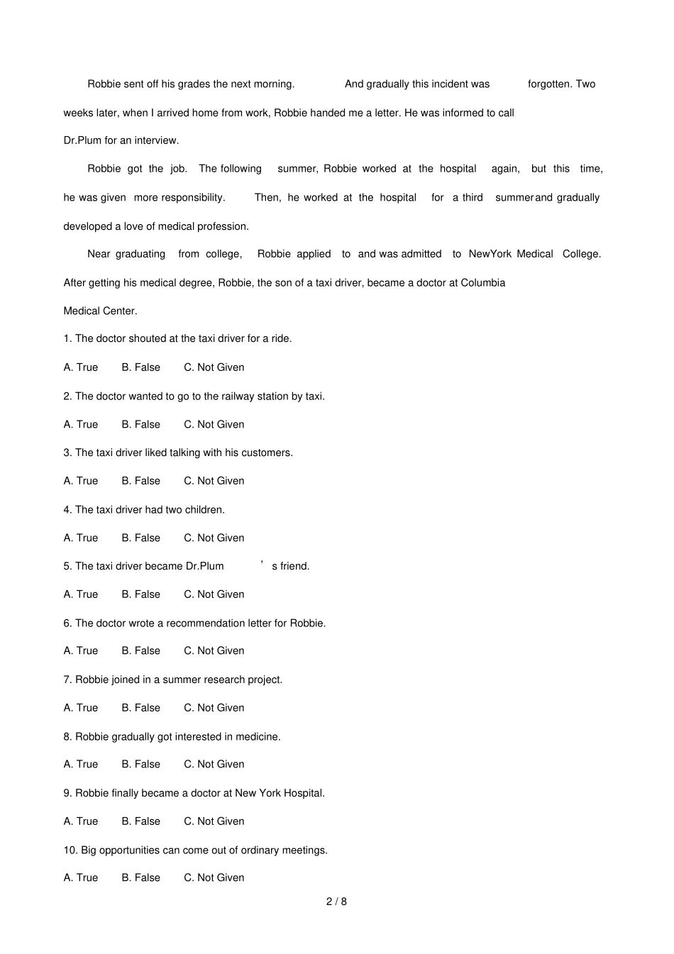 历年真题2014年10月自考英语二试题和标准答案_第2页