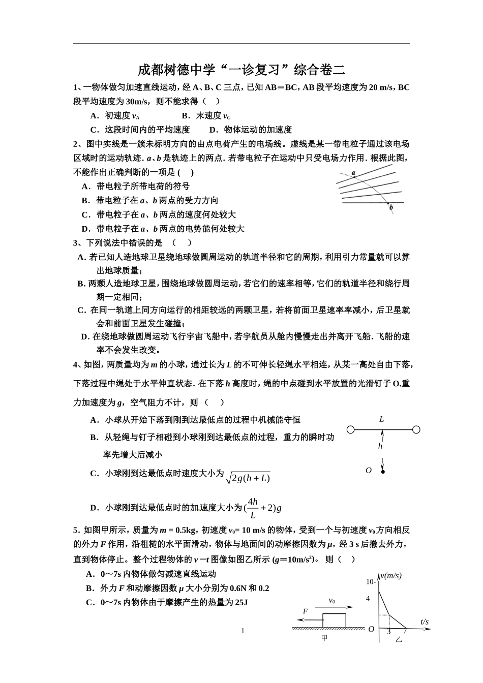 成都树德中学一诊复习综合卷二_第1页