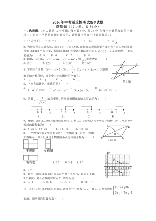 2014年宜城市中考适应性考试数学试卷