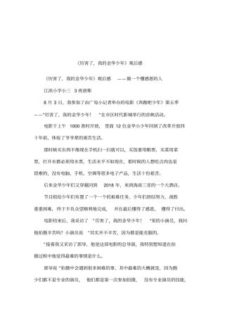 厉害了,我的金华少年观后感