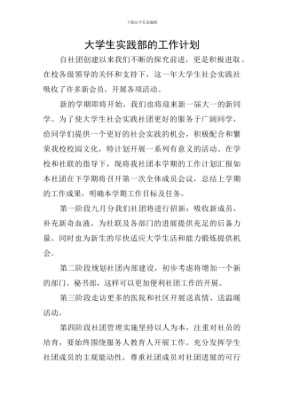 大学生实践部的工作计划
