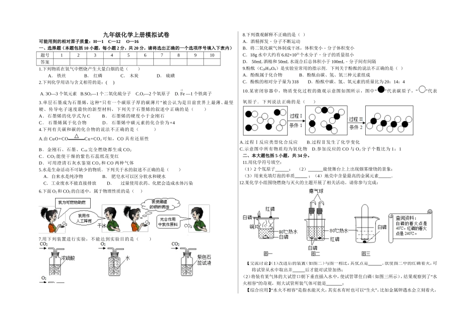 化学上册模拟试卷_第1页
