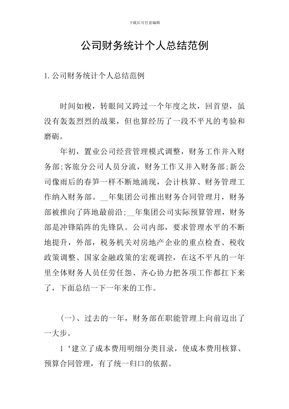 公司财务统计个人总结范例_第1页