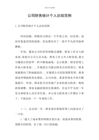 公司财务统计个人总结范例