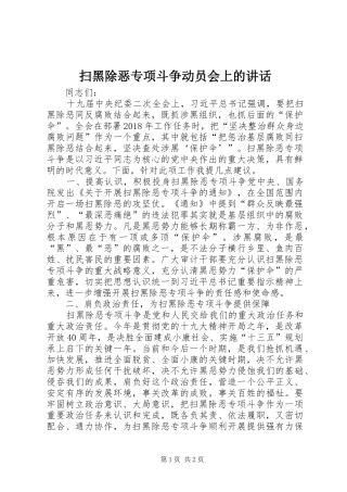 扫黑除恶专项斗争动员会上的讲话发言