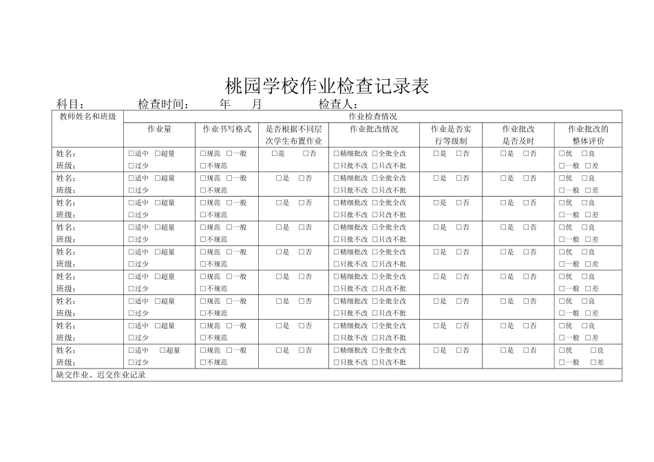 桃园学校作业检查情况表_第1页