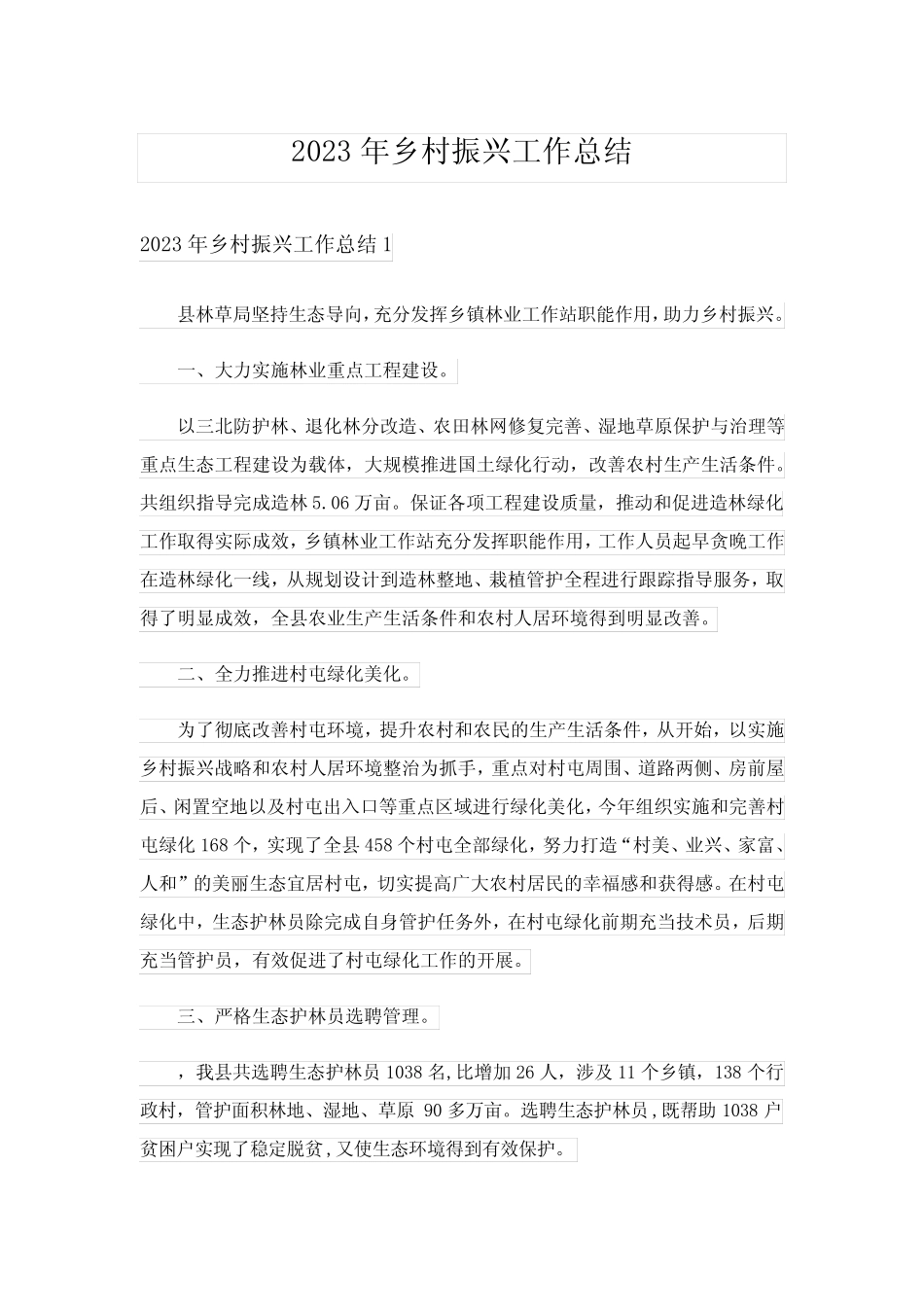 2023年乡村振兴工作总结 _第1页