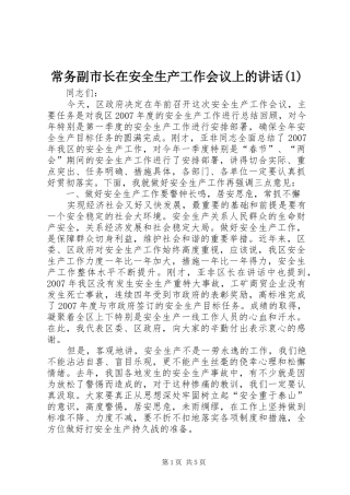常务副市长在安全生产工作会议上的讲话发言(1)