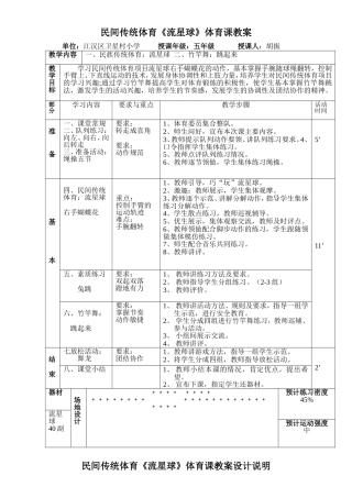 《流星球》体育课教案