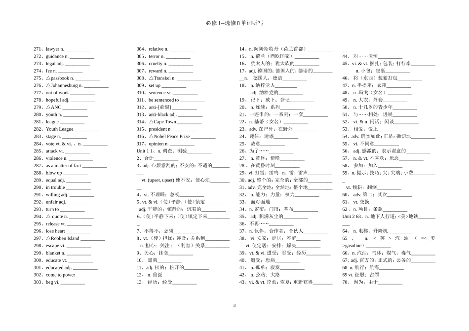 新课标人教版高中英语必修1--选修8单词默写_第3页