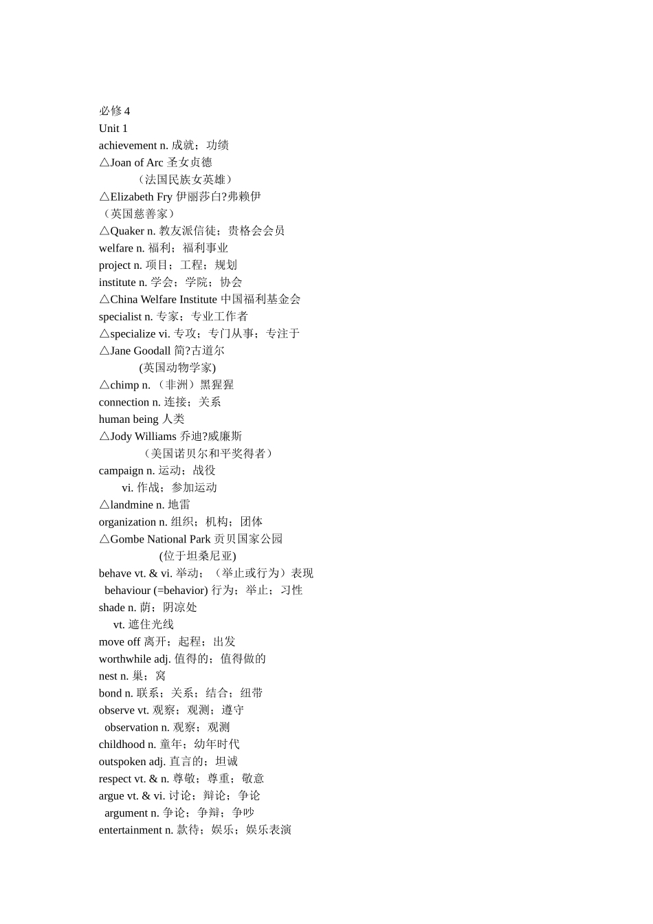 人教版高二英语必修4单词表_第1页