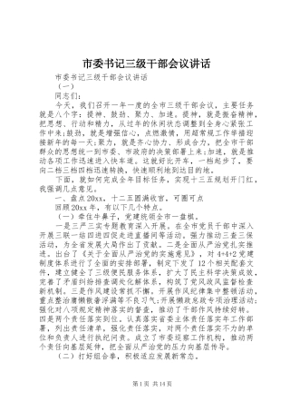 市委书记三级干部会议讲话发言