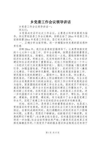 乡党委工作会议领导讲话发言