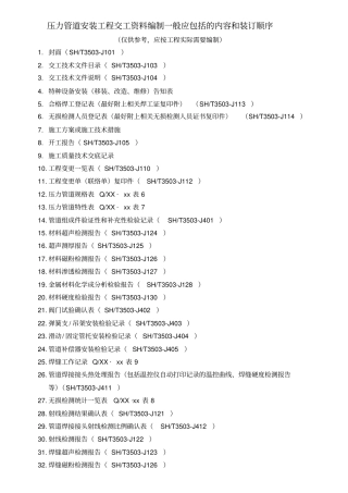 压力管道安装工程交工资料编制一般应包括的内容和装订顺序