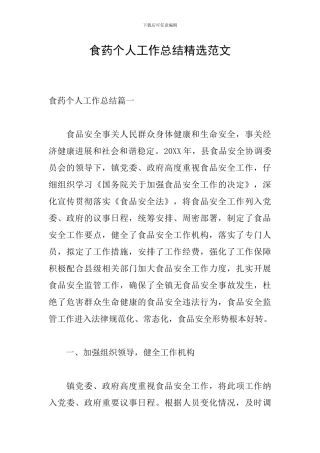 食药个人工作总结精选范文
