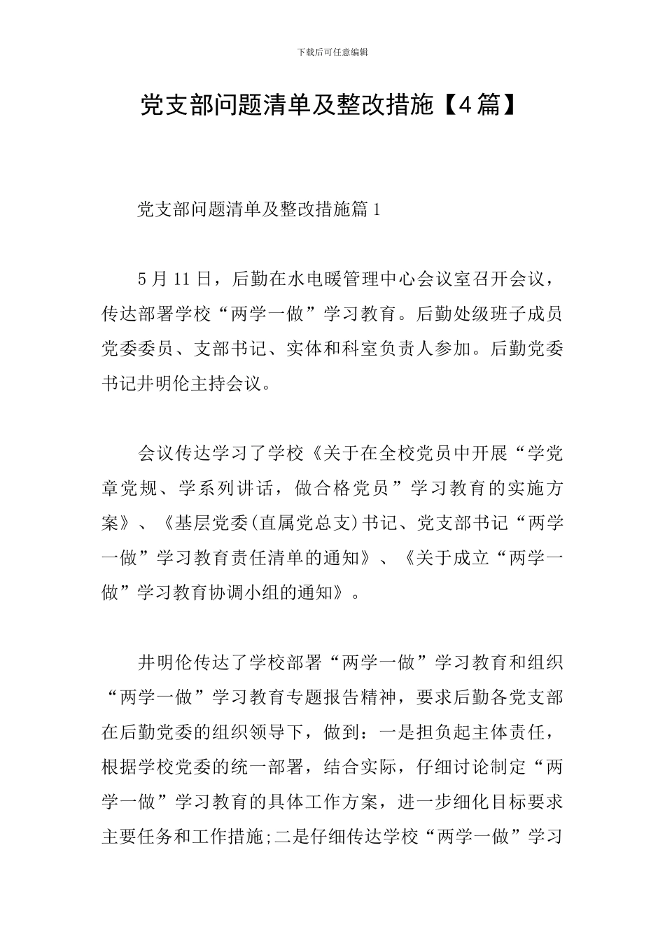 党支部问题清单及整改措施_第1页