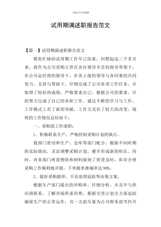 试用期满述职报告范文