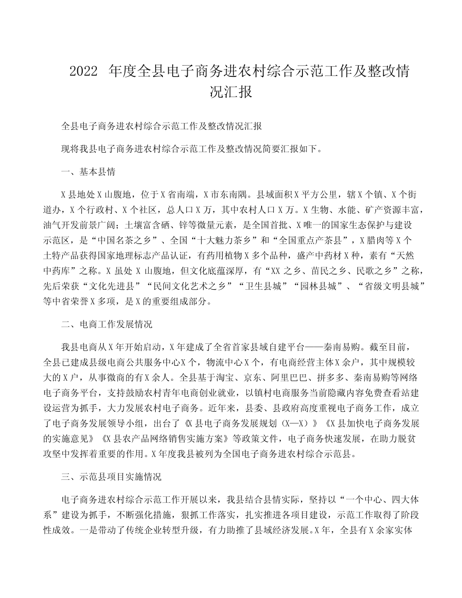 2022年度全县电子商务进农村综合示范工作及整改情况汇报_第1页