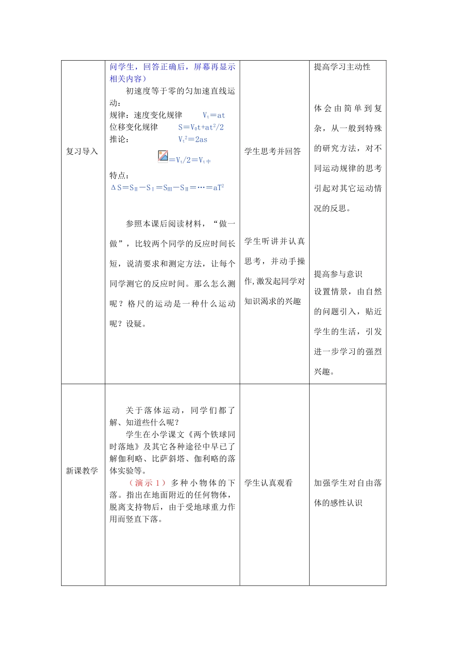 黑龙江省哈尔滨市木兰高级中学高中物理《自由落体运动》教案8  新人教版必修1_第3页
