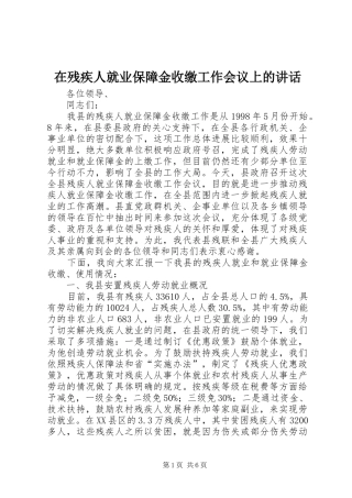 在残疾人就业保障金收缴工作会议上的讲话发言