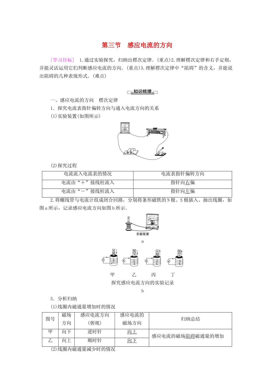 高中物理 第1章 电磁感应 第3节 感应电流的方向学案 粤教版选修3-2-粤教版高中选修3-2物理学案_第1页