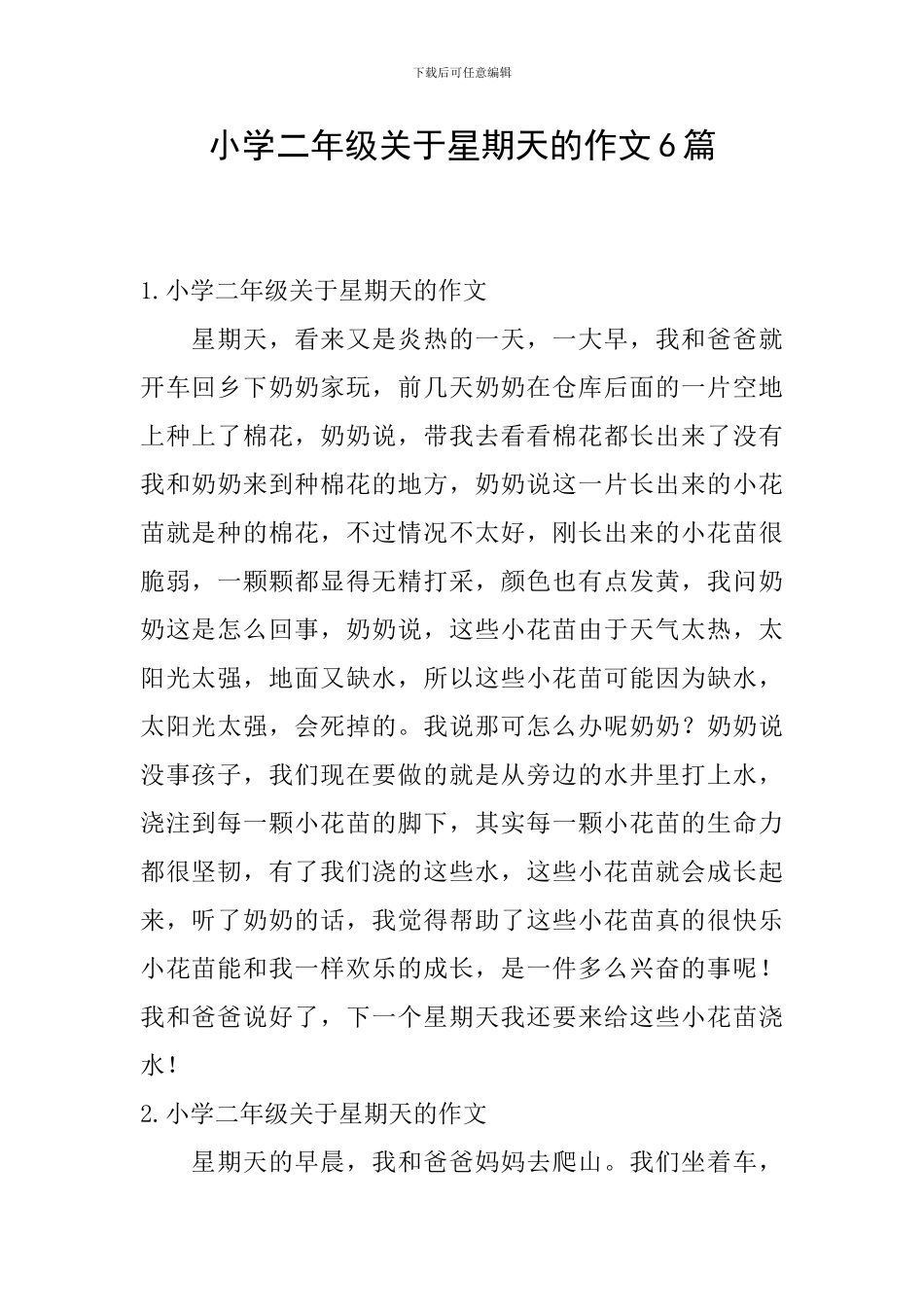小学二年级关于星期天的作文6篇_第1页