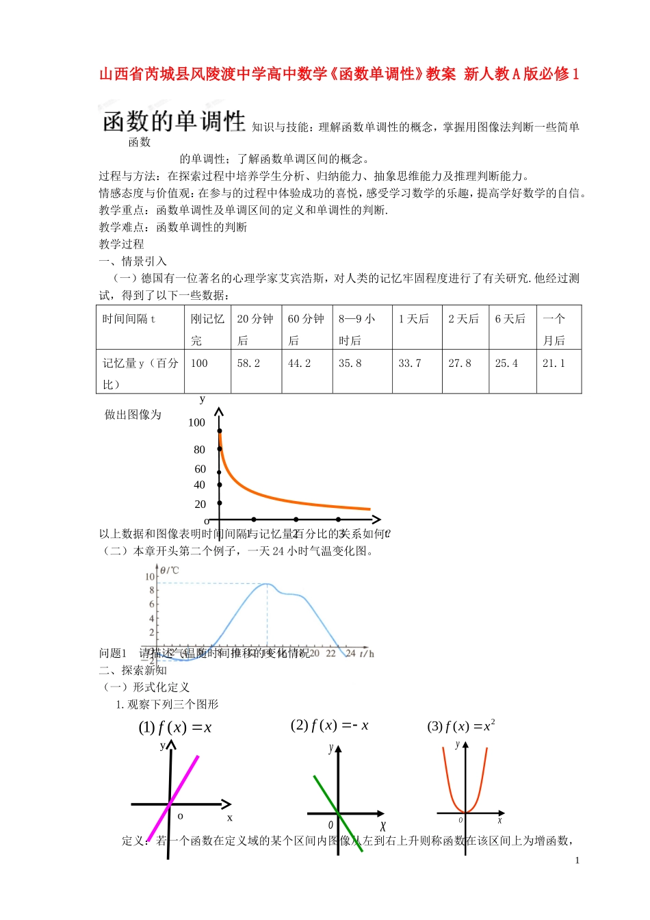 山西省芮城县风陵渡中学高中数学《函数单调性》教案 新人教A版必修1_第1页