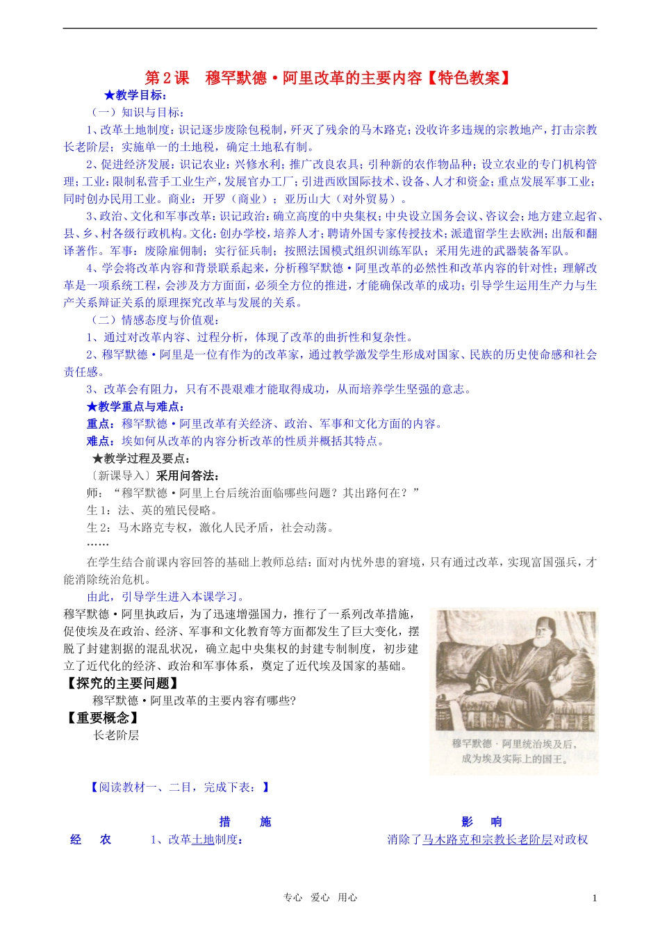 高中历史 《单元6第2课 穆罕默德·阿里改革的主要内容》特色教案 新人教版选修1_第1页