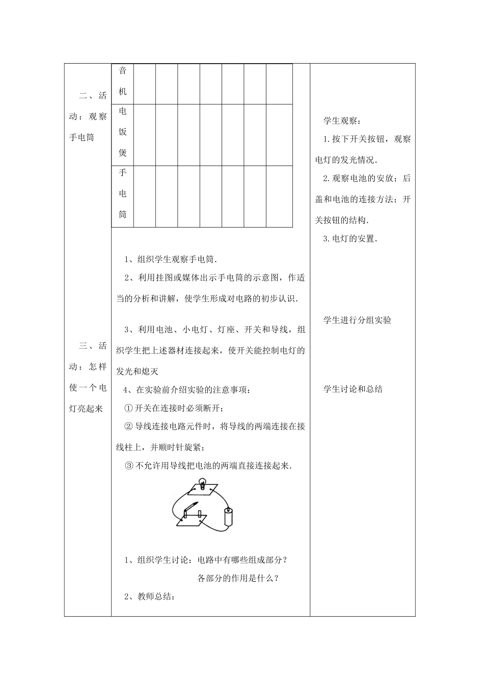 秋九年级物理上册 13.1 初识家用电器和电路教案 （新版）苏科版-（新版）苏科版初中九年级上册物理教案_第2页