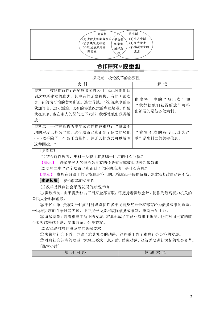 高中历史 第1章 雅典梭伦改革 第1节 梭伦改革前的雅典社会教案（含解析）北师大版选修1-北师大版高二选修1历史教案_第2页