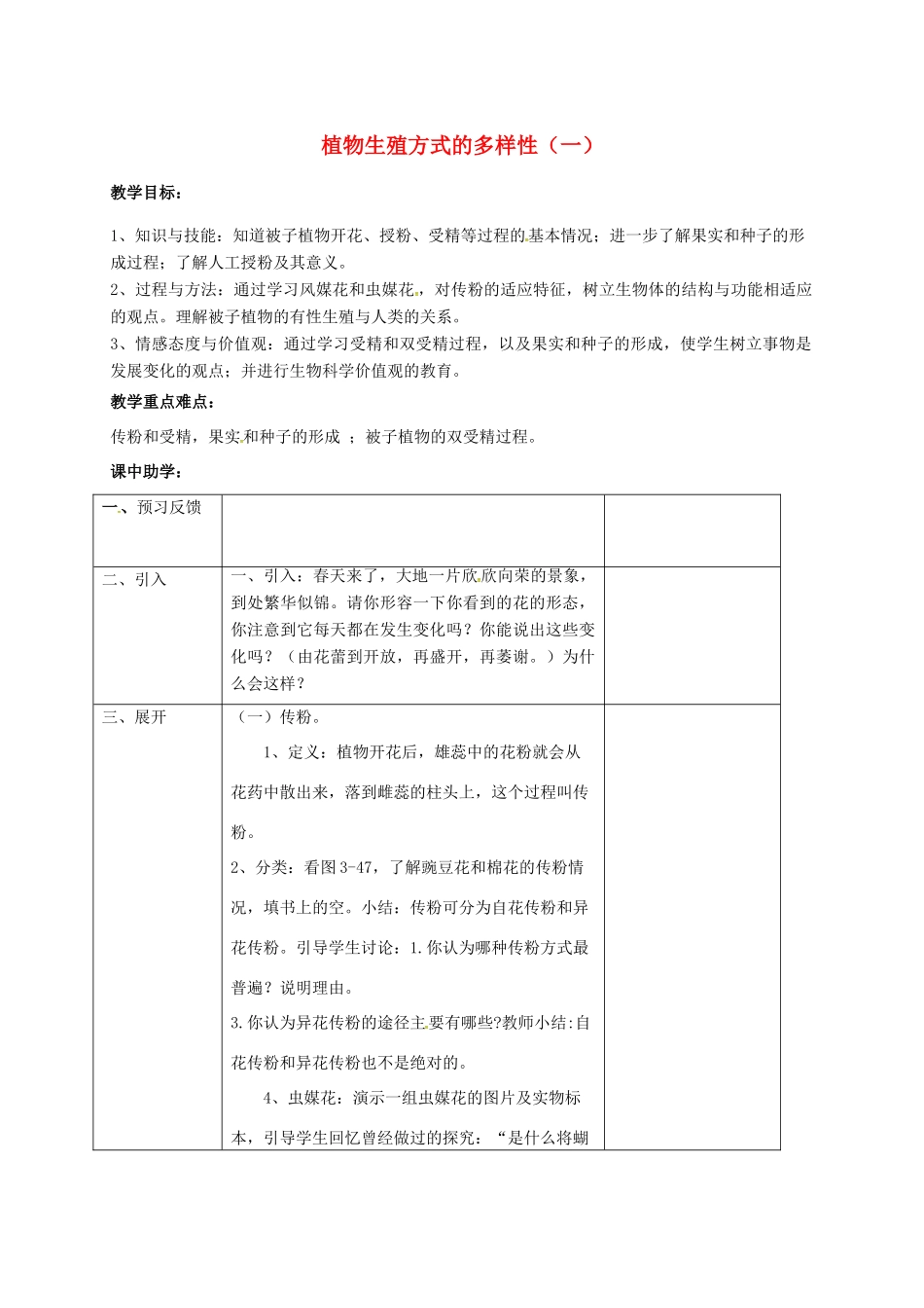 浙江省湖州市长兴县七年级科学下册 第1章 代代相传的生命 1.5 植物生殖方式的多样性教案1 （新版）浙教版-（新版）浙教版初中七年级下册自然科学教案_第1页