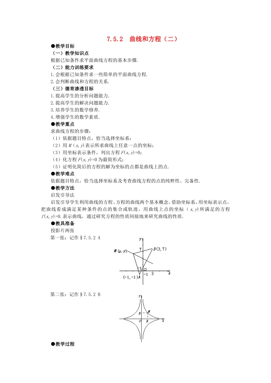【精品】高二数学 7.5曲线和方程(第二课时)大纲人教版必修_第1页