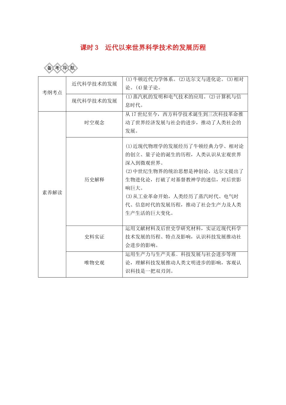 （通史版）高考历史一轮复习 阶段十三 西方工业文明的确立与纵深发展——两次工业革命时期的世界 课时3 近代以来世界科学技术的发展历学案（含解析）岳麓版-岳麓版高三全册历史学案_第1页