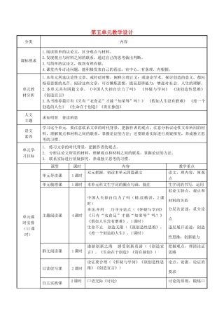辽宁省法库县九年级语文上册 第五单元教学设计 新人教版-新人教版初中九年级上册语文教案
