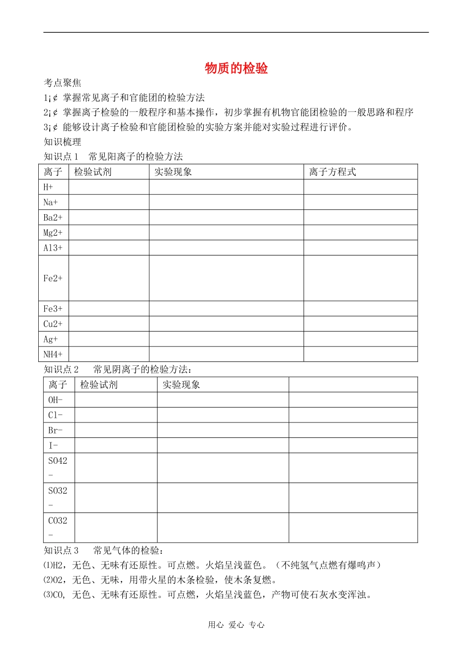 2010届高三化学二轮复习教案：物质的检验_第1页