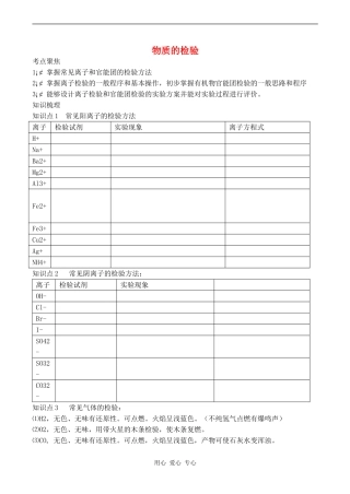 2010届高三化学二轮复习教案：物质的检验