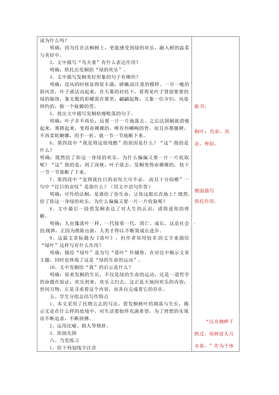 山东省招远市金岭镇邵家初级中学九年级语文上册 第二单元 第10课《落叶》教学设计 鲁教版_第2页