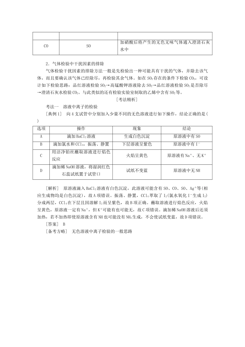 （新课改省份专版）高考化学一轮复习 10.4 实验方法（2）物质的检验与鉴别学案（含解析）-人教版高三全册化学学案_第3页