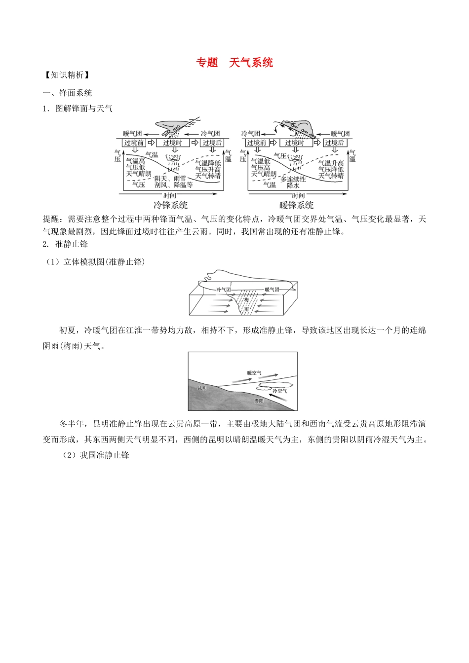 高考地理二轮复习微专题要素探究与设计 专题2.5 天气系统学案-人教版高三全册地理学案_第1页