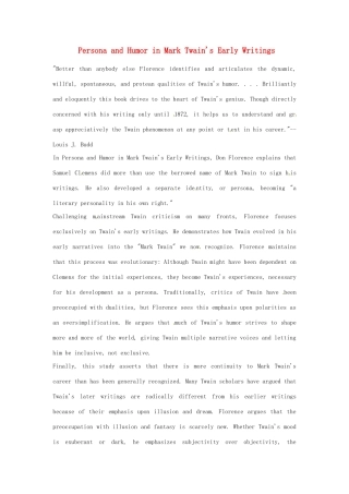 2014年秋高中英语 Module 3 Adventure in Literature and the Cinema Persona and Humor in Mark Twain's Early Writings训练 外研版必修5