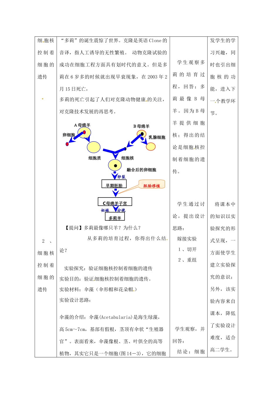 浙江省义乌三中高中生物《细胞核》教案（1） 浙科版必修1_第3页