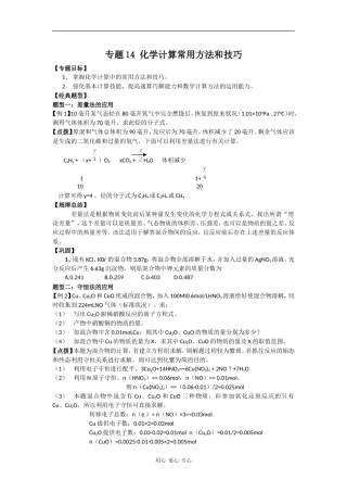 2009高三化学第二轮专题复习精美教案14 化学计算常用方法和技巧