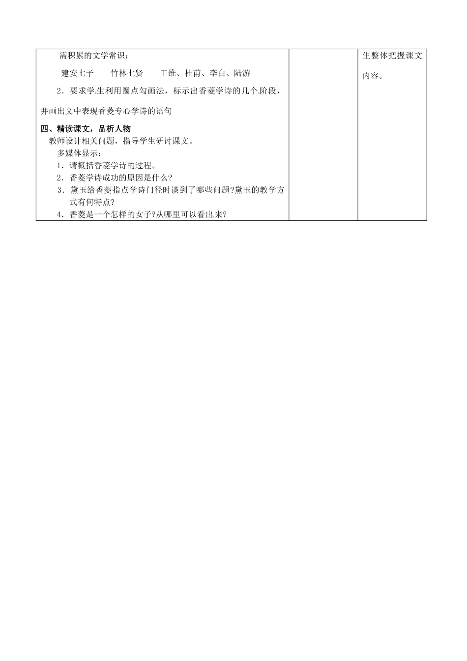 天津市小王庄中学九年级语文下册 20.香菱学诗教案 新人教版_第2页