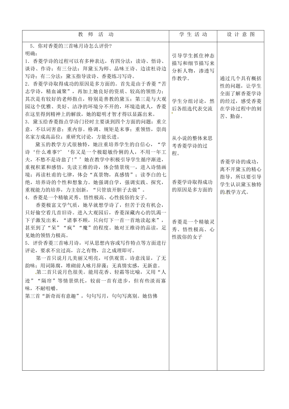 天津市小王庄中学九年级语文下册 20.香菱学诗教案 新人教版_第3页